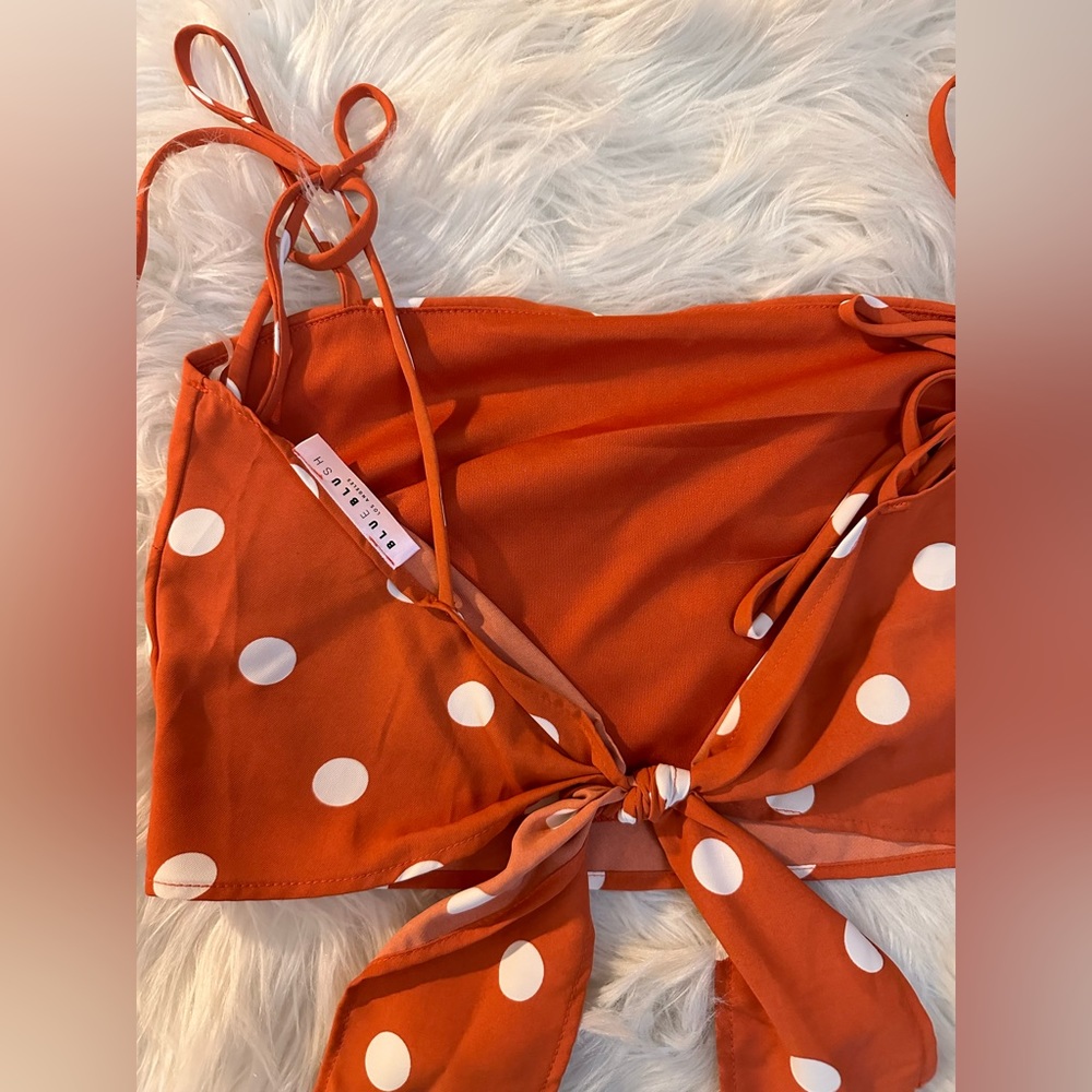 Blue Blush orange polka dot two piece outfit size: M - Picture 4 of 4
